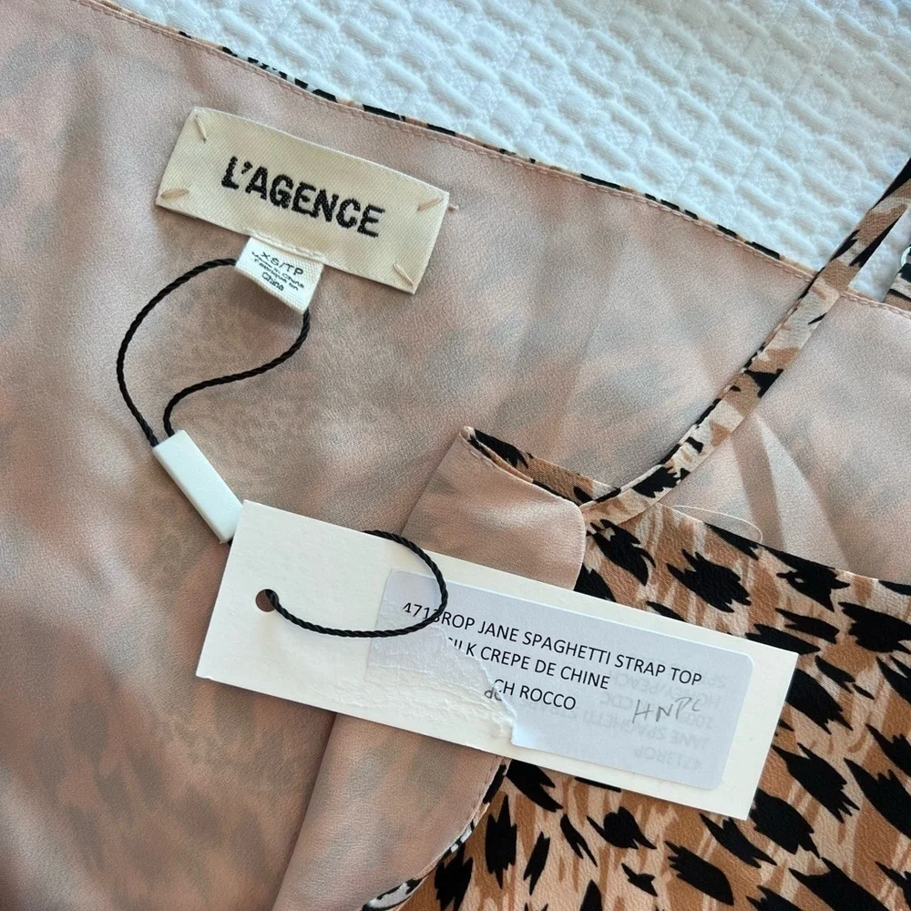 L'AGENCE Jane V Neck Cheetah Silk Camisole Animal Print Tank Top XS NwT - Picture 10 of 14
